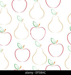 Pere e mele vector pattern, su sfondo bianco. Illustrazione Vettoriale