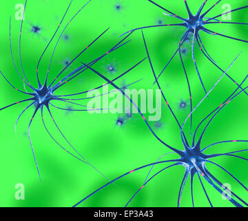 Il rendering del gruppo di neuroni su sfondo verde Foto Stock