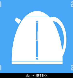 Icona bollitore elettrico su sfondo blu. Illustrazione Vettoriale