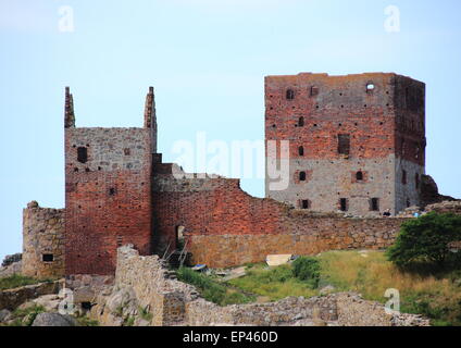 Il castello di Hammershus rovina la torre principale Danimarca Foto Stock