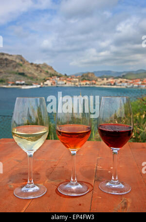 Lemnos isola è famosa per i suoi prodotti locali, in particolare formaggi e vini. Foto Stock