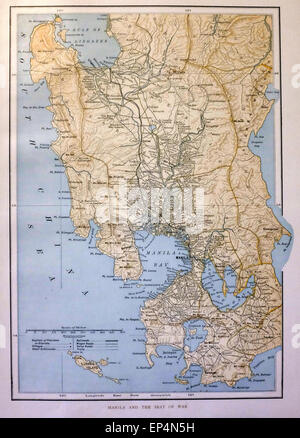 Mappa di Manila, Filippine e la sede della guerra - 1898-1900 Foto Stock