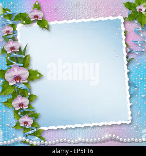Biglietto di auguri con belle Orchidea Ramo e perle per un matrimonio o un compleanno Foto Stock