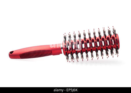 Rosso spazzola rotonda con setole isolato su bianco Foto Stock