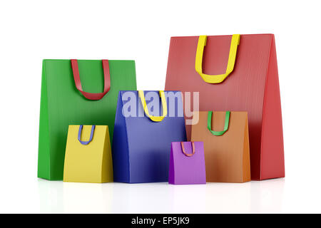 Molti colore bianco shopping bags isolato su bianco Foto Stock