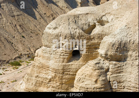 La grotta di pergamene di Qumran in Israele dove i rotoli del mar morto sono stati trovati Foto Stock