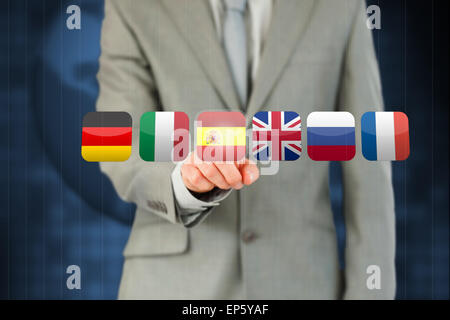 Dito Businessmans attivazione flag di stato sul touchscreen Foto Stock