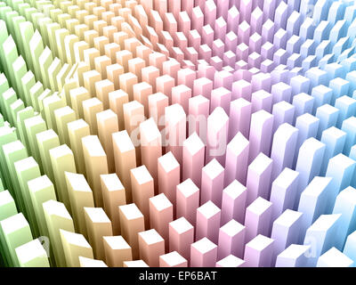 Abstract sfondo digitale con superficie curva formata dai lati superiore del gradiente colorati tonica area colonne array, 3d Foto Stock
