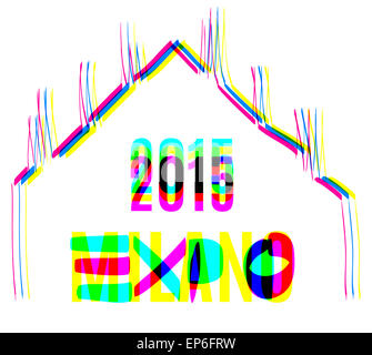 Il Duomo di Milano disegnata a mano con colori Expo 2015 Foto Stock