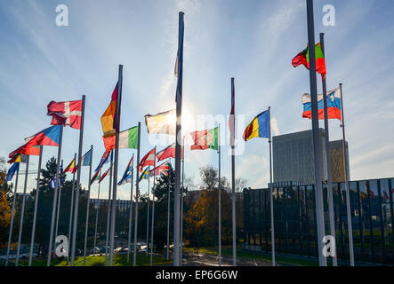 Le bandiere dei paesi dell' Unione europea presso la Commissione europea, il quartiere europeo, Lussemburgo Foto Stock