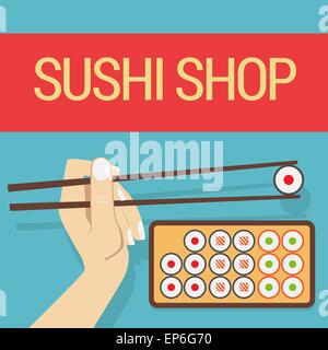 Mano con rullo di sushi Illustrazione Vettoriale