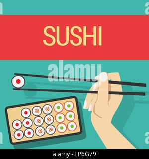 Mano con rullo di sushi Illustrazione Vettoriale