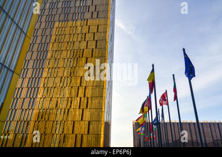 Golden torri gemelle della Corte di giustizia dell'Unione europea, nel quartiere europeo, Kirchberg, Lussemburgo Foto Stock