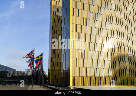 Golden torri gemelle della Corte di giustizia dell'Unione europea, nel quartiere europeo, Kirchberg, Lussemburgo Foto Stock