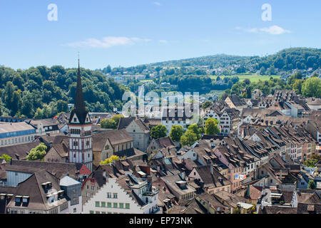 Vista dei tetti di Sciaffusa, Svizzera dalla fortezza di Munot Foto Stock