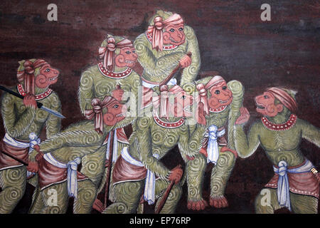 Thai pittura murale in Phra Rabiang (Galleria) in Wat Phra Kaew (il Tempio del Buddha di smeraldo), Bangkok Foto Stock