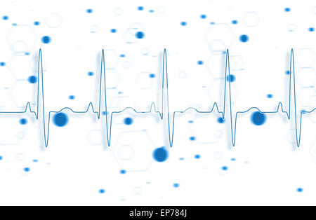 Blu linea ECG su blu formula chimica sfondo Foto Stock