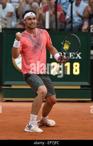 Roma, Italia. 14 Maggio, 2015. La BNL ATP Italiano Open Tennis. Fabio Fognini (ITA) celebra durante la partita Tomas BERDYCH (CZE) Credito: Azione Sport Plus/Alamy Live News Foto Stock