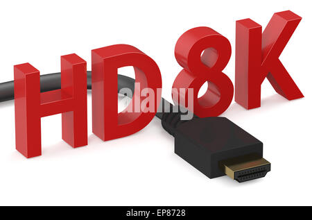 HD 8K concetto isolato su sfondo bianco Foto Stock