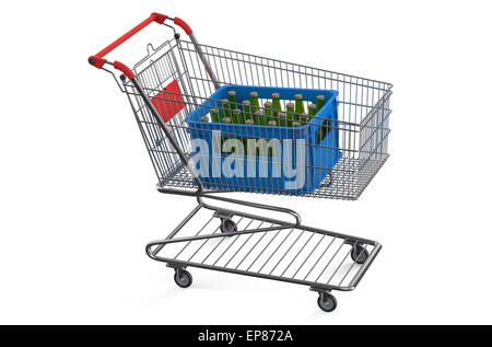 Carrello con cassa birra isolato su sfondo bianco Foto Stock