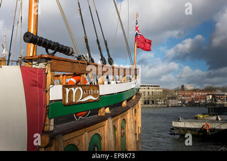 Matthew è una replica di una caravella navigato da John Cabot nel 1497 da Bristol per America del Nord, Floating Harbour, Bristol, Regno Unito Foto Stock