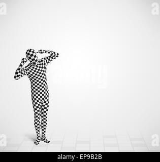 Funny guy nel corpo morphsuit suit guardando lo spazio di copia Foto Stock