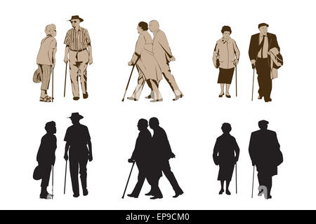 Le figure con bastone da passeggio - gli elementi di design Foto Stock