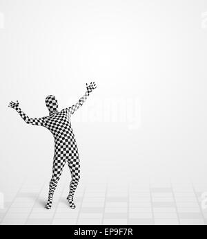 Funny guy nel corpo morphsuit suit guardando lo spazio di copia Foto Stock