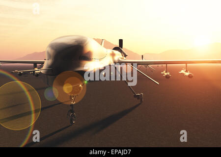 Predator militare tipo UAV Drone in base al tramonto Sunrise Foto Stock