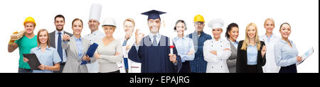 Felice corso di laurea con diploma su professionisti Foto Stock