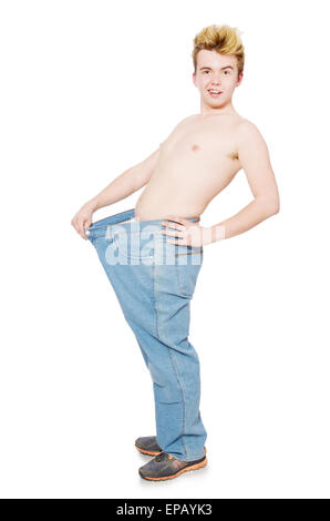Skinny young man with large pants,anorexic look, slim body. Man