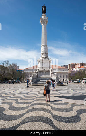 Un monumento di Dom Pedro IV a Rossio Lisbona Portogallo Foto Stock