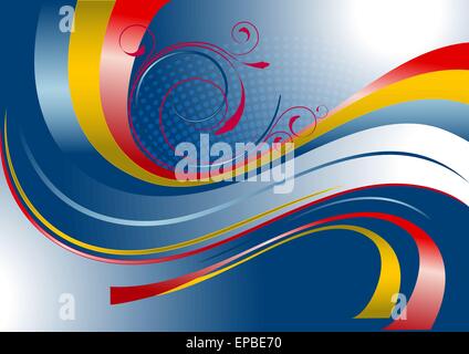 Rosso e giallo strisce curve su uno sfondo blu Illustrazione Vettoriale