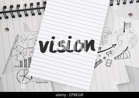 Vision contro brainstorm scarabocchi sulla carta del blocco note Foto Stock