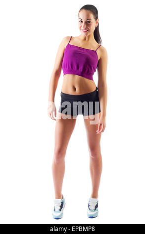 Sporty giovane donna isolato su bianco Foto Stock