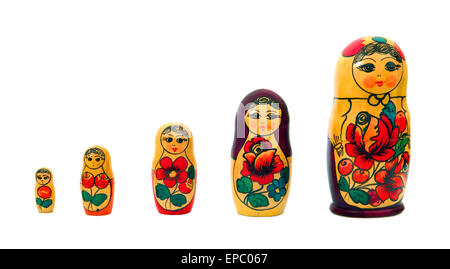Famiglia russa impostato doll isolati su sfondo bianco Foto Stock
