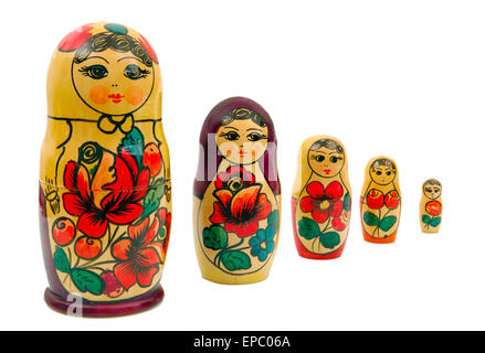 Famiglia russa impostato doll isolati su sfondo bianco Foto Stock