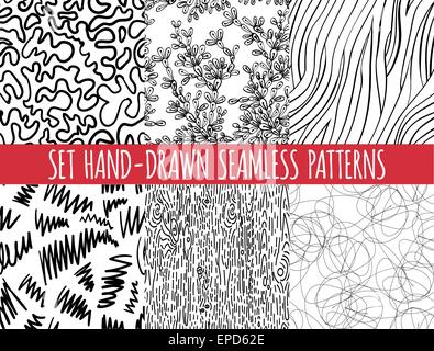 Set di quattro astratta senza giunture disegnati a mano, pattern Illustrazione Vettoriale