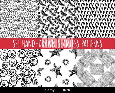 Set di quattro astratta senza giunture disegnati a mano, pattern Illustrazione Vettoriale