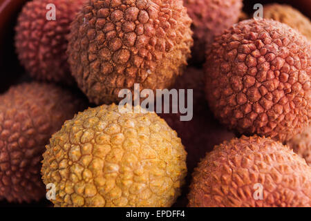 Litchi, liche, litchi, fresco e salutare fruith mature, sfondo Foto Stock