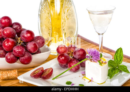 Formaggio, uva e vino - combinazione delicata Foto Stock