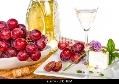 Formaggio, uva e vino - combinazione delicata Foto Stock