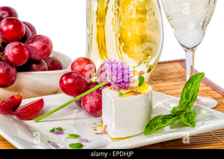 Formaggio, uva e vino - combinazione delicata Foto Stock