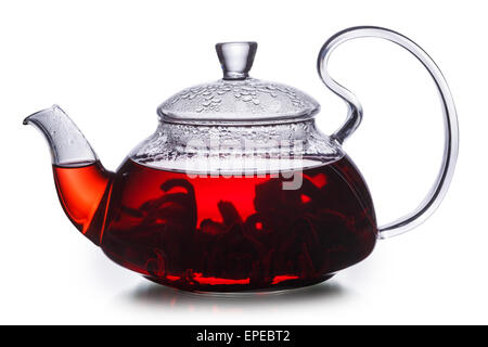 Hibiscus tè nella teiera trasparente. In tutto il mondo famoso tè sano noti come Rosella, karkade o red sorrel. Foto Stock