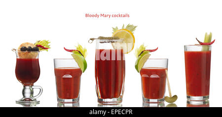 Raccolta di Bloody Mary cocktail alcolico isolato su bianco Foto Stock