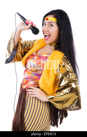 Donna in spagnolo di abbigliamento con mic Foto Stock