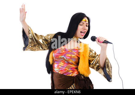 Donna in spagnolo di abbigliamento con mic Foto Stock