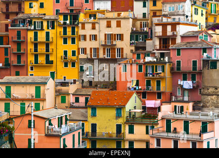 Colorato villaggio di Manarola, Cinque Terre, Italia. Foto Stock