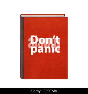 Libro rosso con Dont panic testo sul coperchio isolato Foto Stock