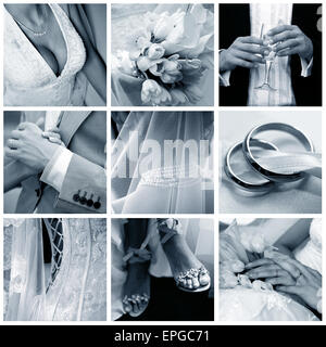 Collage di nove foto del matrimonio Foto Stock